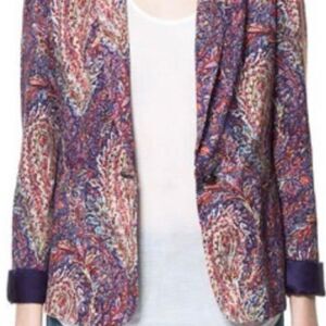 Zara Women's Paisley Print Blazer Size S Multicolor Mid-Length Jacket